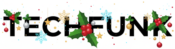 napis "Techfunk" w czcionce Poppins, dodane świąteczne elementy